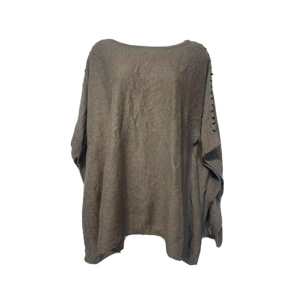 Ecru Womens Tan Leather Lace up Shoulder Sleeve Cashmere Cotton Sweater Size M - Picture 1 of 6